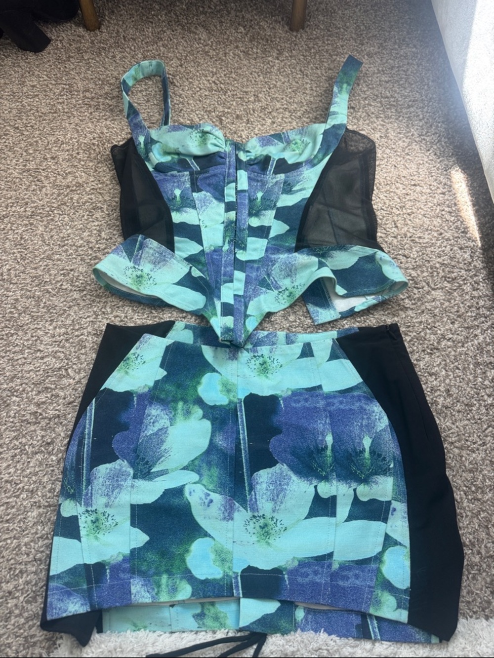 Miaou Blue-Green Floral Peplum Mini Dress